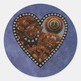 Adesivo Redondo Grunge Steampunk Clocks e Gears Heart