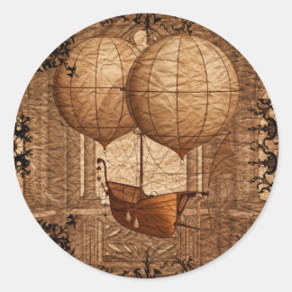 Adesivo Redondo Grunge Steampunk Victorian Airship