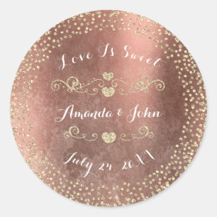 Adesivo Redondo Grungy Rosa Dourado Glitter Salve a Data Amor Doce
