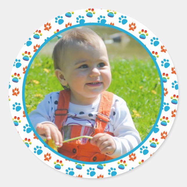 Adesivo Redondo Grupo Adorável do primeiro aniversario Arco-Íris (Frente)