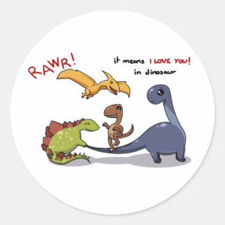 Adesivo Redondo Grupo Bonito de Dinossauros Rawr significa que te 