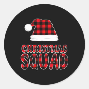 Adesivo Redondo Grupo da Família Xmas da Xadrez Vermelha no Quad N