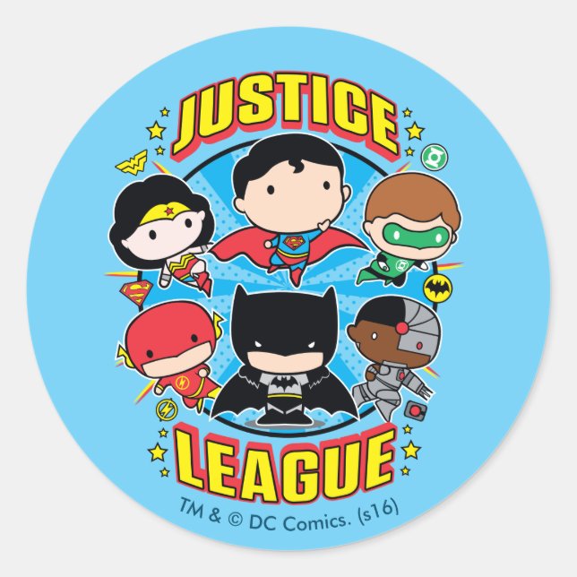 Adesivo Redondo Grupo da Liga da Justiça Chibi (Frente)