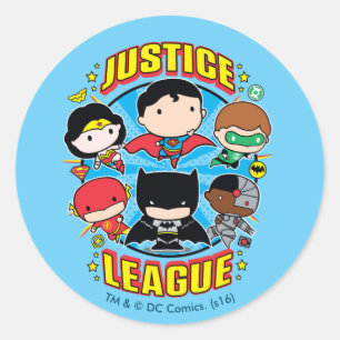 Adesivo Redondo Grupo da Liga da Justiça de Chibi
