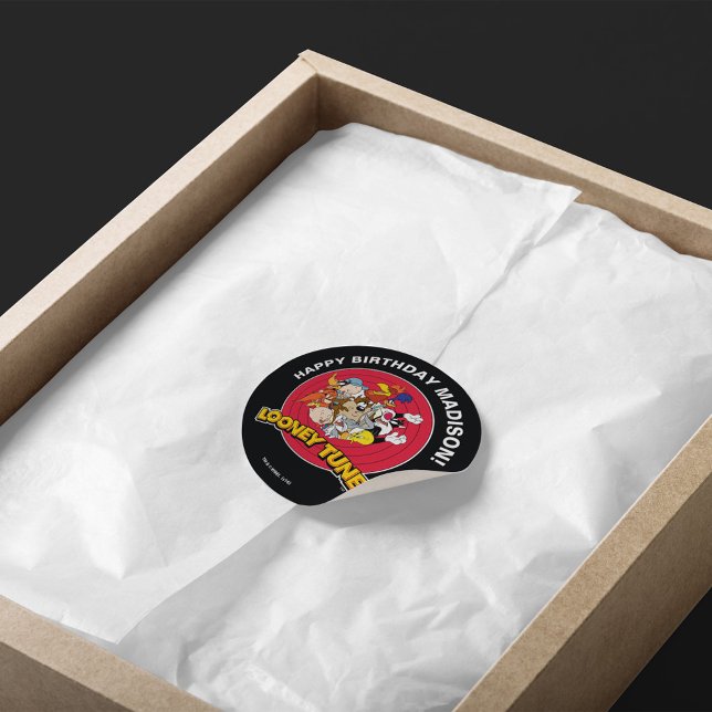 Adesivo Redondo Grupo de Caracteres LOONEY TUNES™ | Aniversário (Criador carregado)