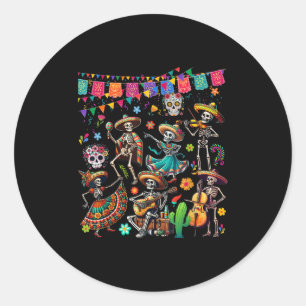 Adesivo Redondo Grupo de dança Skeletons Florais Mexicanos Dia De