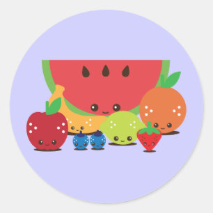 Adesivo Redondo Grupo de Frutas Kawaii