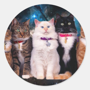 Adesivo Redondo Grupo de gatos sentados no espaço