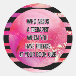 Adesivo Redondo Grupo de Livros Engraçados a Preto e Rosa