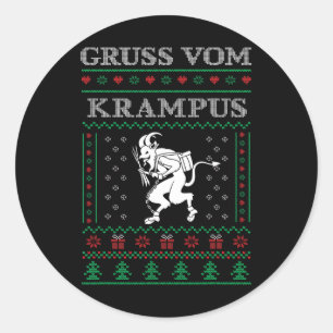 Adesivo Redondo Gruss Vom Krampus Gótico Suéter de Natal Feio Kram