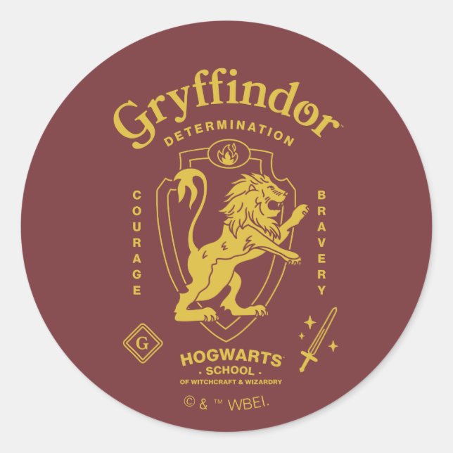 Adesivo Redondo GRYFFINDOR™ Determination Courage Bravery Crest (Frente)