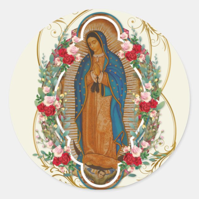Adesivo Redondo Guadalupe Virgem Maria Oração Espanhola Santa (Frente)