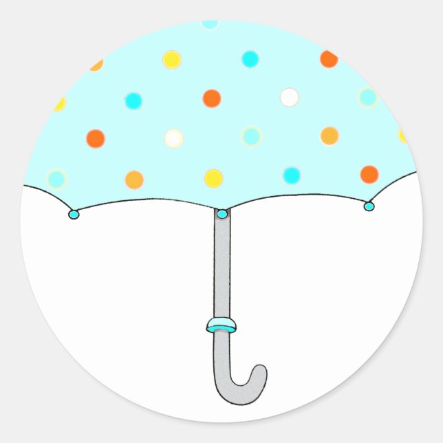 Adesivo Redondo Guarda-chuva de bolinhas para chá de bebê (Frente)