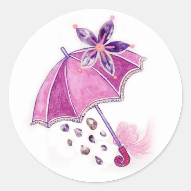 Adesivo Redondo Guarda-chuva rosa (Frente)