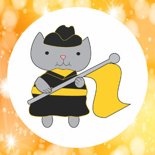 Adesivo Redondo Guarda de Cor Preto e Amarelo Gato