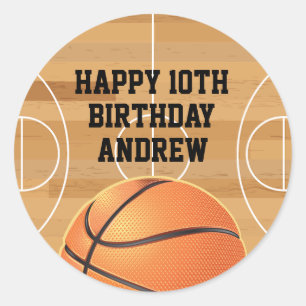 Adesivo Redondo Guardanapos de aniversário feliz de basquetebol