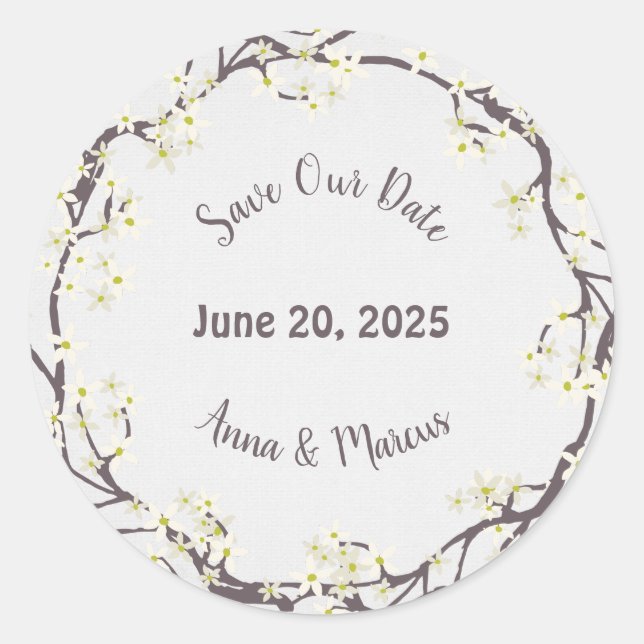Adesivo Redondo guardar a data aquarela floral (Frente)