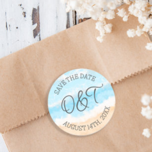 Adesivo Redondo Guardar Personalizado Casamento Costeiro de Data