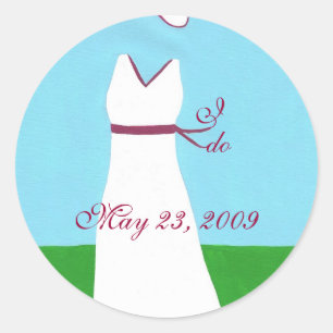 Adesivo Redondo Guarde adesivos, vestido de casamento, trim vermel