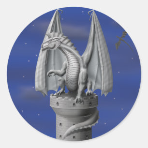 Adesivo Redondo Guardião da torre - dragão de prata