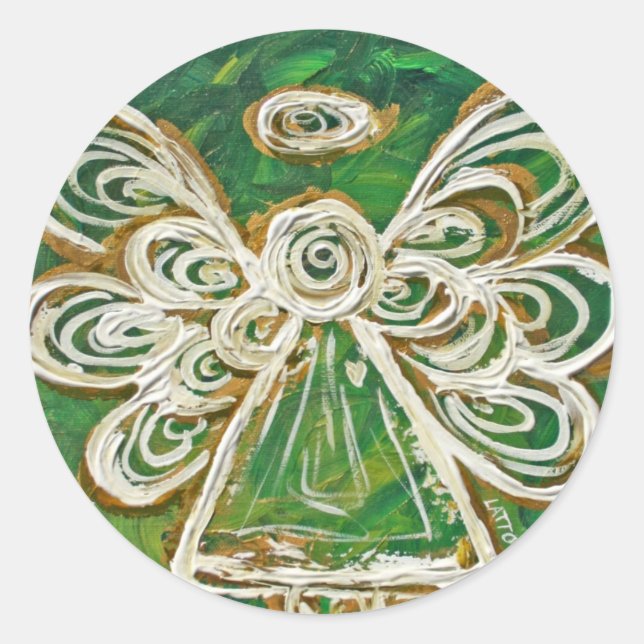 Adesivo Redondo Guardiões Personalizados de Arte do Anjo Verde (Frente)