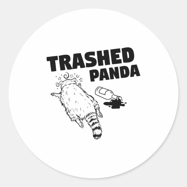 Adesivo Redondo Guaxinim Bêbado Panda Divertido  (Frente)