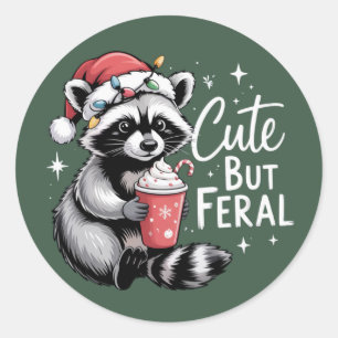Adesivo Redondo Guaxinim De Natal Fofo Mas Feroz Animal Engraçado