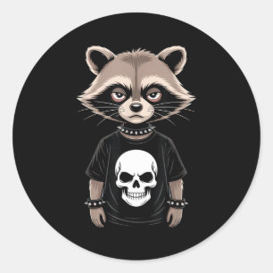Adesivo Redondo Guaxinim Emo Escuro Com Estilo Punk Cranio Alterna