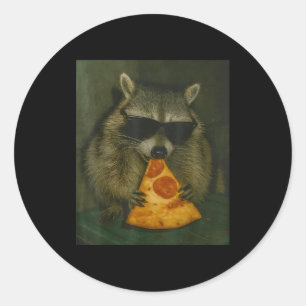 Adesivo Redondo Guaxinim Engraçado Comendo Pizza Meme Animal Homen