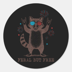 Adesivo Redondo Guaxinim Engraçado Fofo Feral Mas Livre 4 De Julho