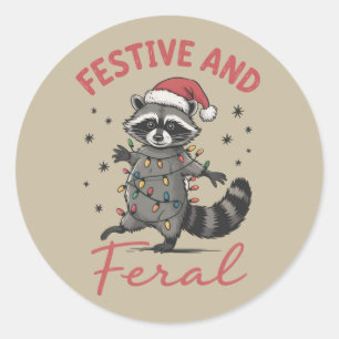 Adesivo Redondo Guaxinim engraçado Natal selvagem Meme Natal 