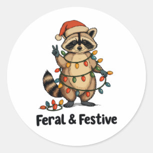 Adesivo Redondo Guaxinim Feral e Festivo Luzes de Natal