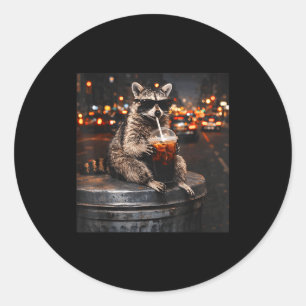 Adesivo Redondo Guaxinim legal bebendo café gelado animal gatos me