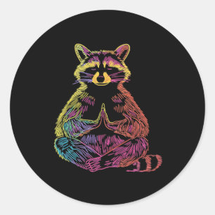 Adesivo Redondo Guaxinim Meditando Meditação Animal Zen Engraçado