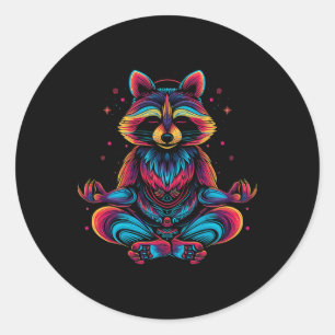 Adesivo Redondo Guaxinim Meditando Meditação Animal Zen Engraçado