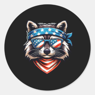 Adesivo Redondo Guaxinim Patriota Lixo da Bandeira Americana de 4