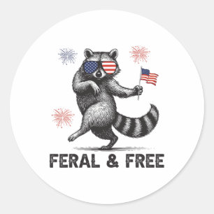 Adesivo Redondo Guaxinim Patriótico Feral Mas Livre Bandeira Dos E