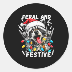Adesivo Redondo Guaxinim Rocker Selvagem e Festivo Natal Divertido