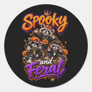 Adesivo Redondo Guaxinins de Halloween Favor de Hip Hop Feral Assu