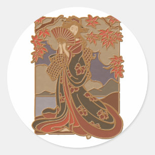 Adesivo Redondo Gueixa japonesa na arte de bambu asiática do