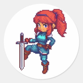Adesivo Redondo Guerreira de RPG Mulher-Espada