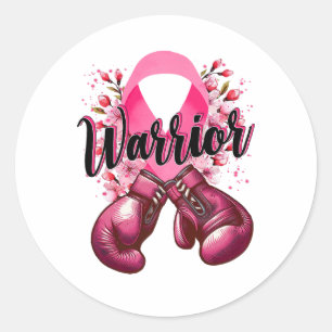 Adesivo Redondo Guerreiro Boxando Luvas Rosa Fita Fita Cancer Aw