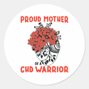 Adesivo Redondo Guerreiro Chd Mãe Orgulhosa Floral Vermelho Bonito