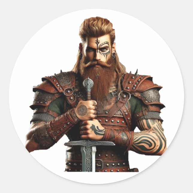 Adesivo Redondo Guerreiro com Espada (Frente)