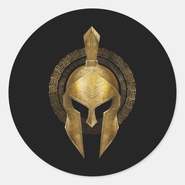 Adesivo Redondo Guerreiro Dourado do Helmet Spartan Esparta Grego (Frente)