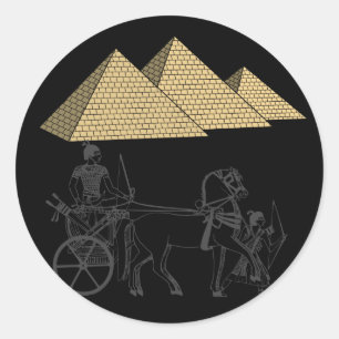 Adesivo Redondo Guerreiro e pirâmides egípcios de Giza