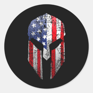 Adesivo Redondo Guerreiro Espartano Patriota Americano Capacete Ba