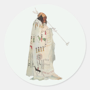 Adesivo Redondo Guerreiro Indiano com Pipe Retrato de Karl Bodmer