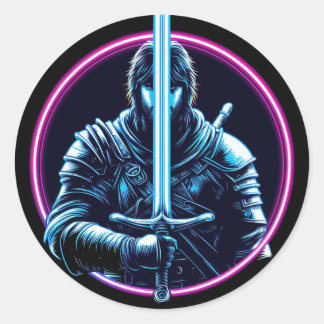 Adesivo Redondo guerreiro neon sword