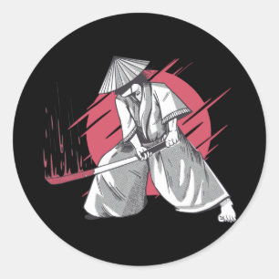 Adesivo Redondo Guerreiro Samurai Ataca com Katana